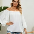 thumbnail image 7 of Chiffon Blouses for Women Long Lantern Sleeve Summer Off Shoulder Plain Top T Shirts Flowy Tunics Spring, 7 of 7