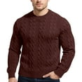 thumbnail image 2 of Men's Cable Knit Sweater Round Neck Thickened Pullover Textured Warm for Winter Casual Wear and Christmas Holiday Gatherings,Coffee,3XL, 2 of 5