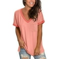 thumbnail image 5 of Clearance under $5 JINMGG Womens Tops Clearance under $5 Women's Fashion Patchwork Short Sleeve Tops V Neck Casual Packets Shirts Loose Blouse Pink M, 5 of 9
