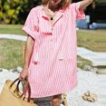 thumbnail image 4 of Vestido de manga corta con botones y bolsillos sueltos para vacaciones en la playa a rayas para mujer Fridja  qw4911, 4 of 9