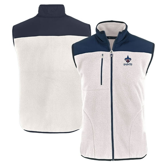 Men's Cutter & Buck Oatmeal New Orleans Saints  Americana Cascade Eco Sherpa Fleece Full-Zip Vest
