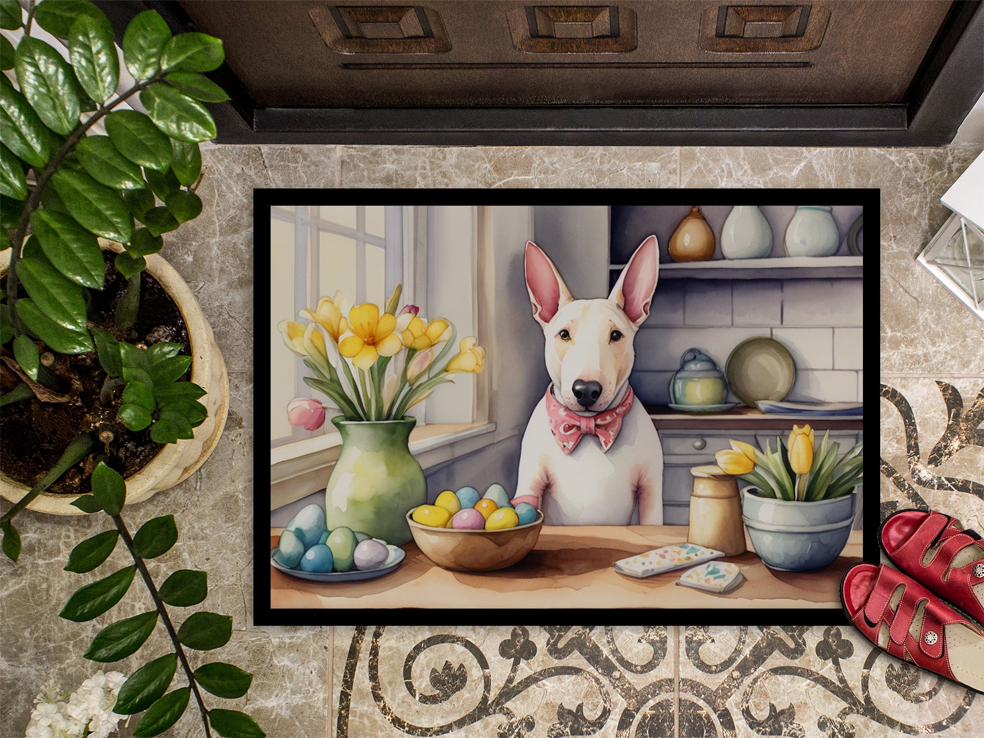 Decorating Easter Yorkshire Terrier Doormat