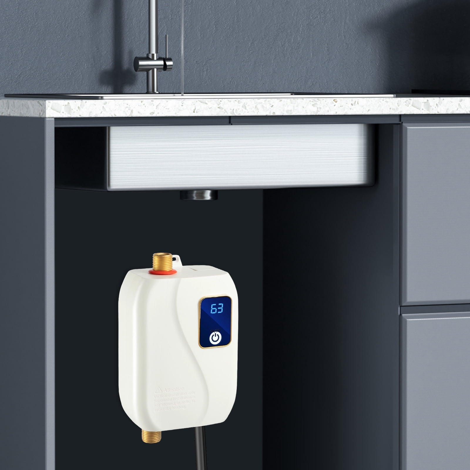 Electric Tankless Water Heater 110V 3000W stainless steel On Demand Hot Water 20-50℃ Eco White 4.6*2.8*6.3in