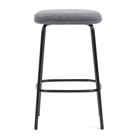 Glamour Home Set of 2 Ayana Gray Boucle Backless Counter Stool with Black Iron Legs