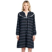 Ashford & Brooks Women's Flannel Plaid Long Sleeve Snap Front Lounge Duster - Navy/Black - Small