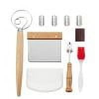

LEHOZIHEQ Baking Tool Set Bread Making Tools Set of 4 Sourdough Bread Whisk Sourdough Bread Baking Supplies Kit Whisk for Dough Flour Sieve Dough Scraper Bread Lame Cutter with 4 Blades