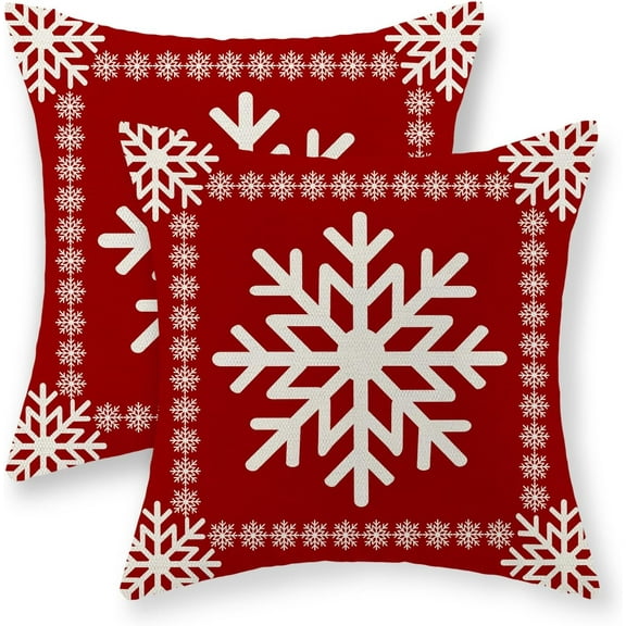 Christmas Pillow Covers 20x20 Set of 2 Christmas Decor Linen Pillowcase Winter Snowflake Decorative Red Throw Pillows Christmas Farmhouse Holiday Decor Outdoor Cushion Covers for Sofa Couch