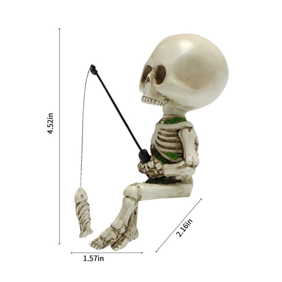 Halloween Skeleton Decorations Halloween Fishing Skeleton Resin Sitting Ornaments Indoor And Outdoor Ornaments for Halloween Party Yard Haunted House Props Indoor Outdoor Decor