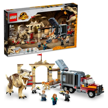 UPC: 0673419340434 | LEGO Jurassic World T. rex & Atrociraptor Dinosaur Breakout 76948 Dinosaur Toys for Kids Ages 8 Plus with 4 Minifigures  Market and Truck  This Jurassic World Dominion Toy is a Great Gift for Fans