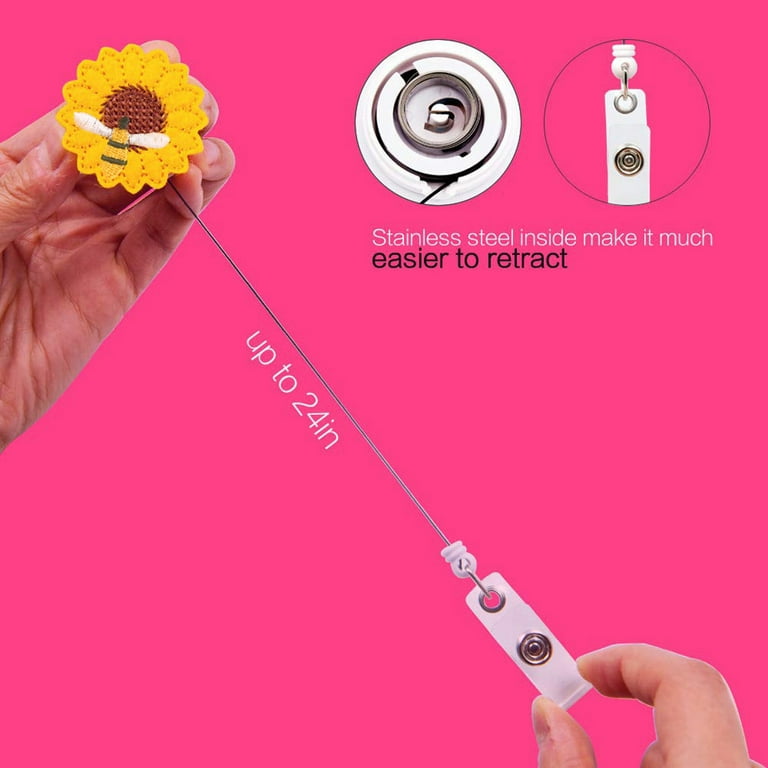 WOXINDA Sunflower Badge Reel Holder Accurate Stitching Strap Telescopic  Retracting Clip 