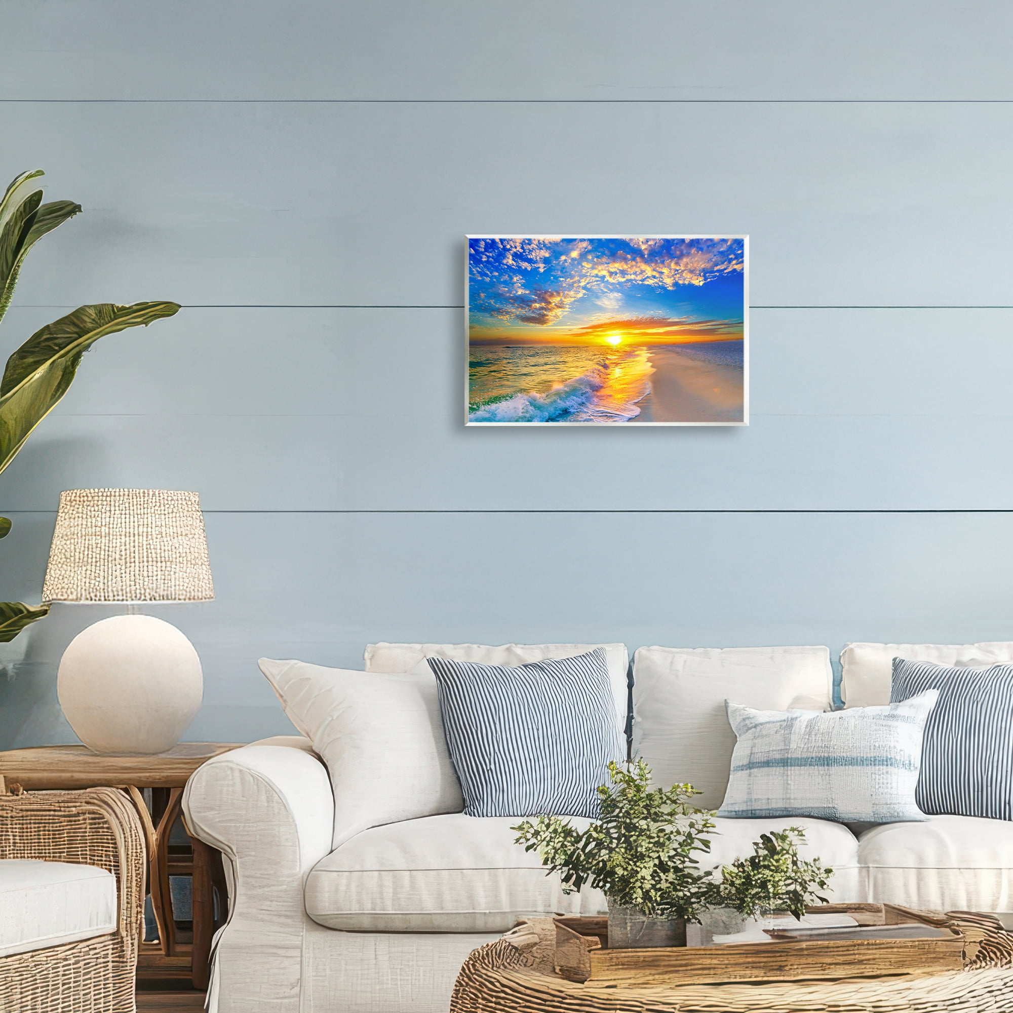 Stupell Industries Golden Sunset Beach Blue Sky Wall Plaque Art, design by Eszra Tanner
