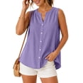 thumbnail image 2 of Xijirk Women's Sleeveless Notch Neck Blouse Button Front Curved Casual Summer Layering Top,XL, 2 of 5