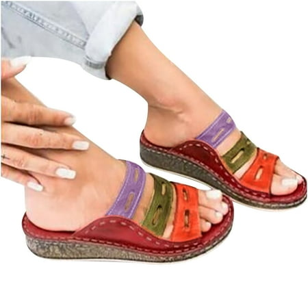 

HOMBOM Women Slide Slippers Woman Summer Fashion Casual Sandals Casual Flat Solid Color Loophole Shoes