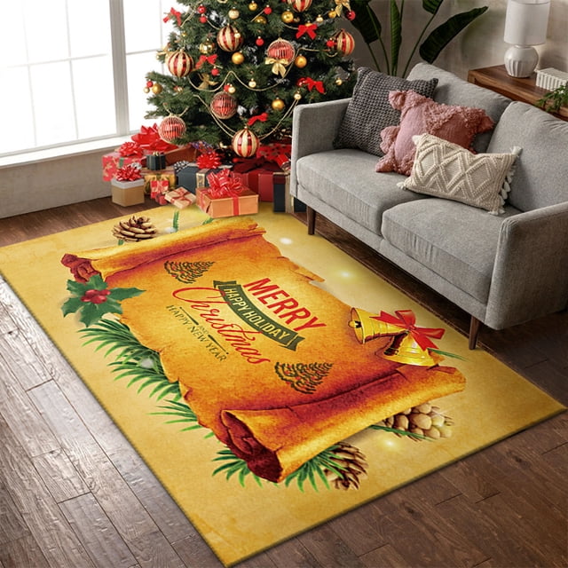 1 alfombra grande con estampado de Navidad HD, alfombra para sala de estar, dormitorio, sofá, decoración, alfombrillas antideslizantes, Alfombras, triangulación de envíos JAMW Sencillez