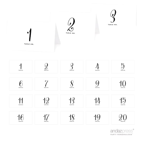 Koyal Wholesale Formal Black & White Table Tent Place Cards, Table Numbers 1-20, 1-Set