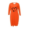 thumbnail image 4 of COSFO V-Neck Dresses for Women Love Heart Orange Casual Long Sleeve Midi Dresses Loose Fit A-Line with Pockets Plus Size Dresses, 4 of 4