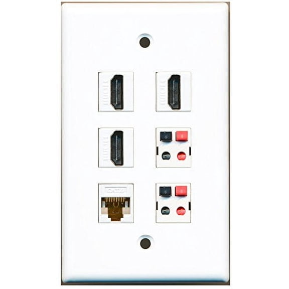 RiteAV - 3 HDMI 1 Port Cat6 Ethernet White 2 Port Speaker Wall Plate