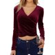 thumbnail image 4 of Camisa Con Dobladillo Cruzado, Blusas De Color Puro Suave A La Moda Pleuche Slim Fit Para Mujer Para Fiesta De Navidad ANGGREK Otros, 4 of 5