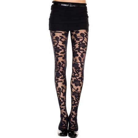 

Music Legs 7344-BLACK Woven Floral Design Spandex Pantyhose Black