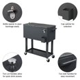 thumbnail image 3 of THOWDEE 80 Quart Rolling Cooler Cart on Wheels, Outdoor Kitchen Cooling Bins Ice Chest with Open Shelf, Bottle Opener, Bar Drink Cooler, Beverage for Patio Pool Party, Dark Grey, 3 of 9