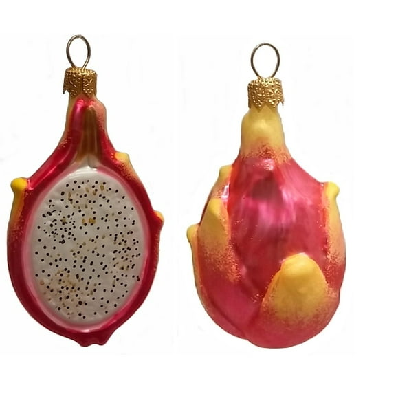 Slice of Pitaya Dragon Fruit Polish Glass Christmas Ornament Set of 2 Decoration