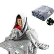 Winthome Glow in the Dark Blanket,Star Blanket for Kids,Soft Microfiber Flannel All Seasons Kids Sheet for Bed Boys Girls Christmas Birthday Gift 51 x 67 in Machine Wash Gray