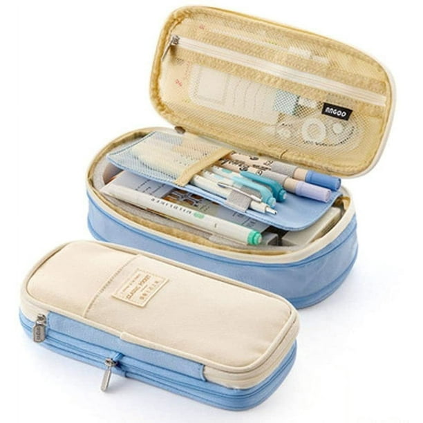 Caja de lápices de lona, bolsas de viaje escolares, bolsa para bolígrafos, bolsa de lápices plegable para estudiantes, bolsa de cosméticos de bolsillo clásica, estuche para lápices (Luz Azul)