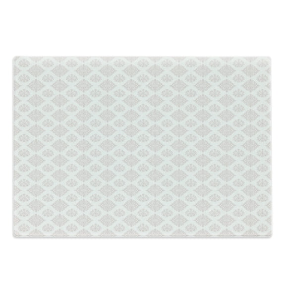 Damask Cutting Board, Classical Monochrome Floral Curvy Ornaments Minimalistic Continuous Pattern, Decorative Tempered Glass Cutting and Serving Board, in 3 Sizes, by Ambesonne