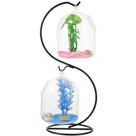 Hanging Glass Fish Tank with Iron Stand for Home Assorted Color Creative Design Small Size