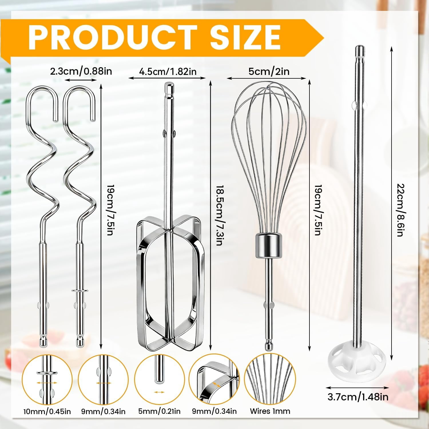 FRKSMD-6 Pcs Hand Mixer Attachments Replacement for Hamilton Beach Mixer 62632R 62682RZ 62692 62695V 64699 62630R 62633R 62580, Stainless Steel Hand Mixer Beaters, Egg Whisk, Blending Rod and Dough H