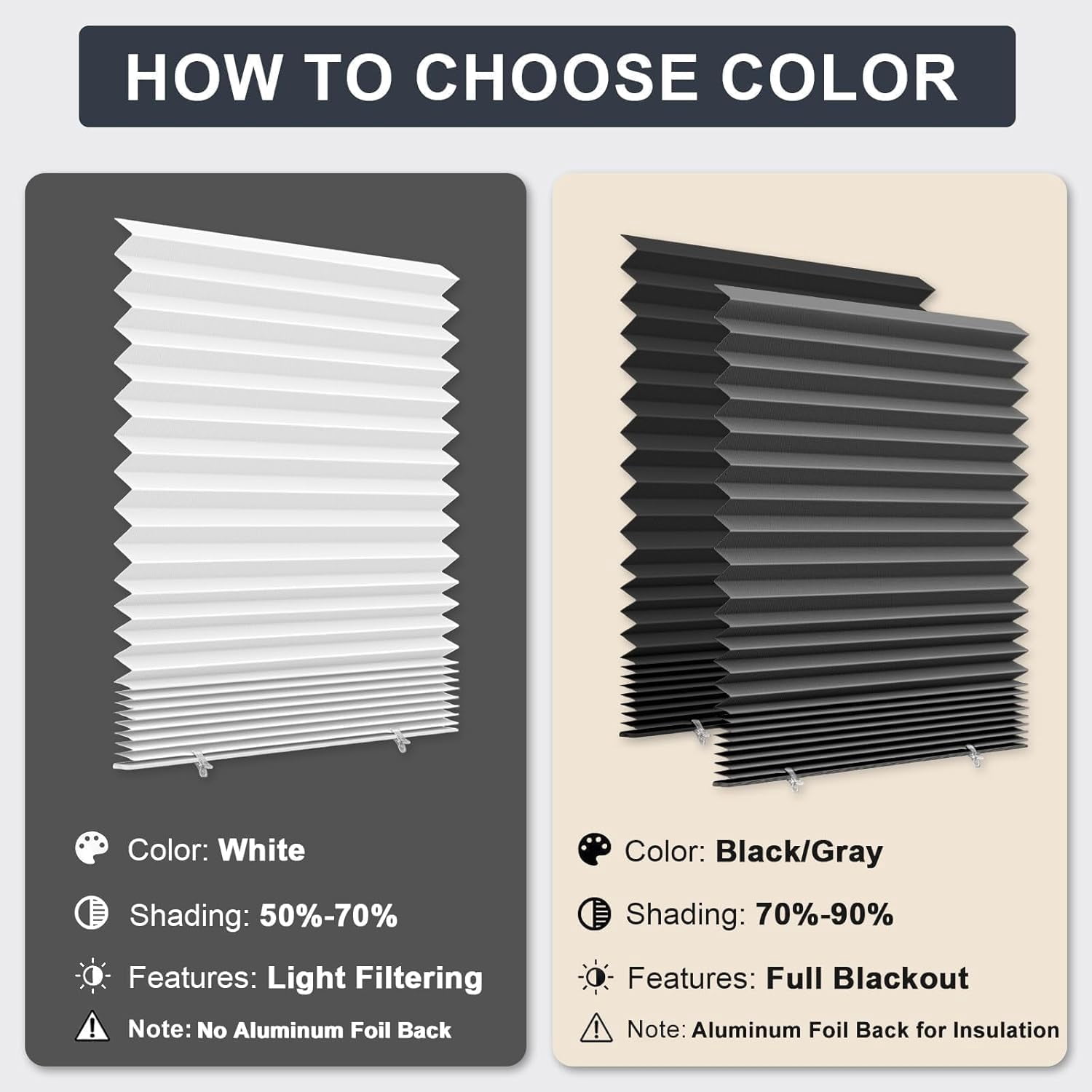 6 Pack Temporary Paper Blinds for Indoor Windows No Drill, 24" W x 59" H Light Filtering Adhesive Pleated Shades for Windows Cordless with 12 Clips, Room Darking Shades for Bedroom, White
