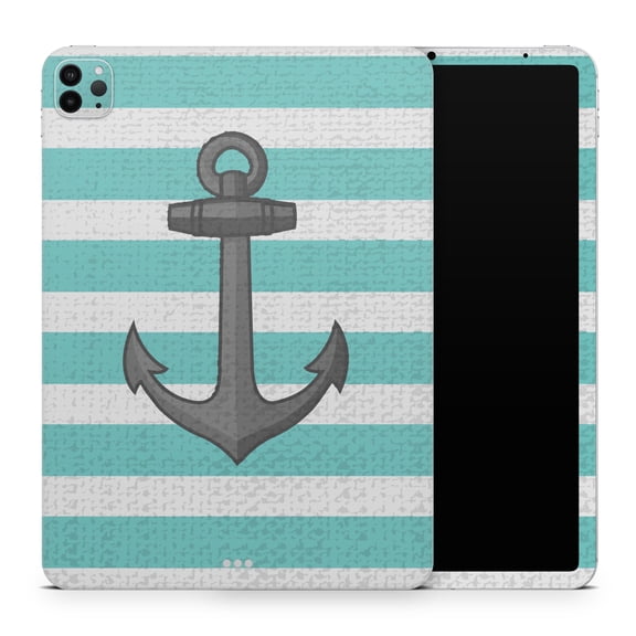 DesignSkinz Teal Stripes with Gray Nautical Anchor Full-Body Skin Decal Wrap Cover for iPad (A1219/A1337)