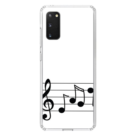 DistinctInk Clear Shockproof Hybrid Case for Galaxy S20 / S20 5G (6.2" Screen) - TPU Bumper, Acrylic Back, Tempered Glass Screen Protector - Treble Staff Music Notes
