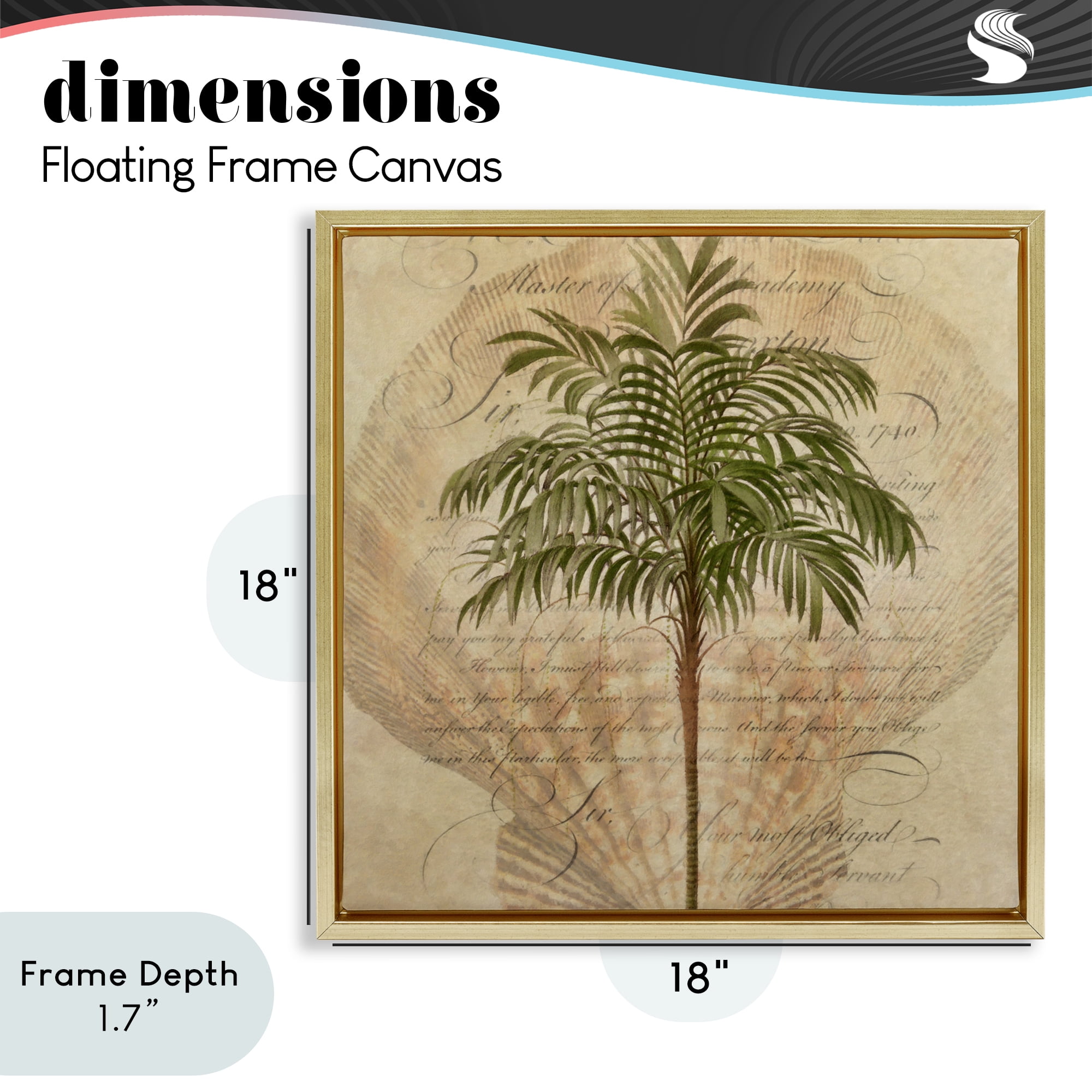 Stupell Industries Subdued Tropics Palm Gold Framed Floater Canvas Wall Art, design by Steve Hunziker