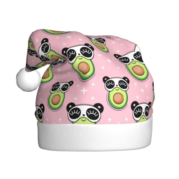 Kowoue Panda Avocado Pattern Santa Hat Christmas Hats for Adults, Holiday Unisex Velvet Comfort Xmas Hat for Women Men