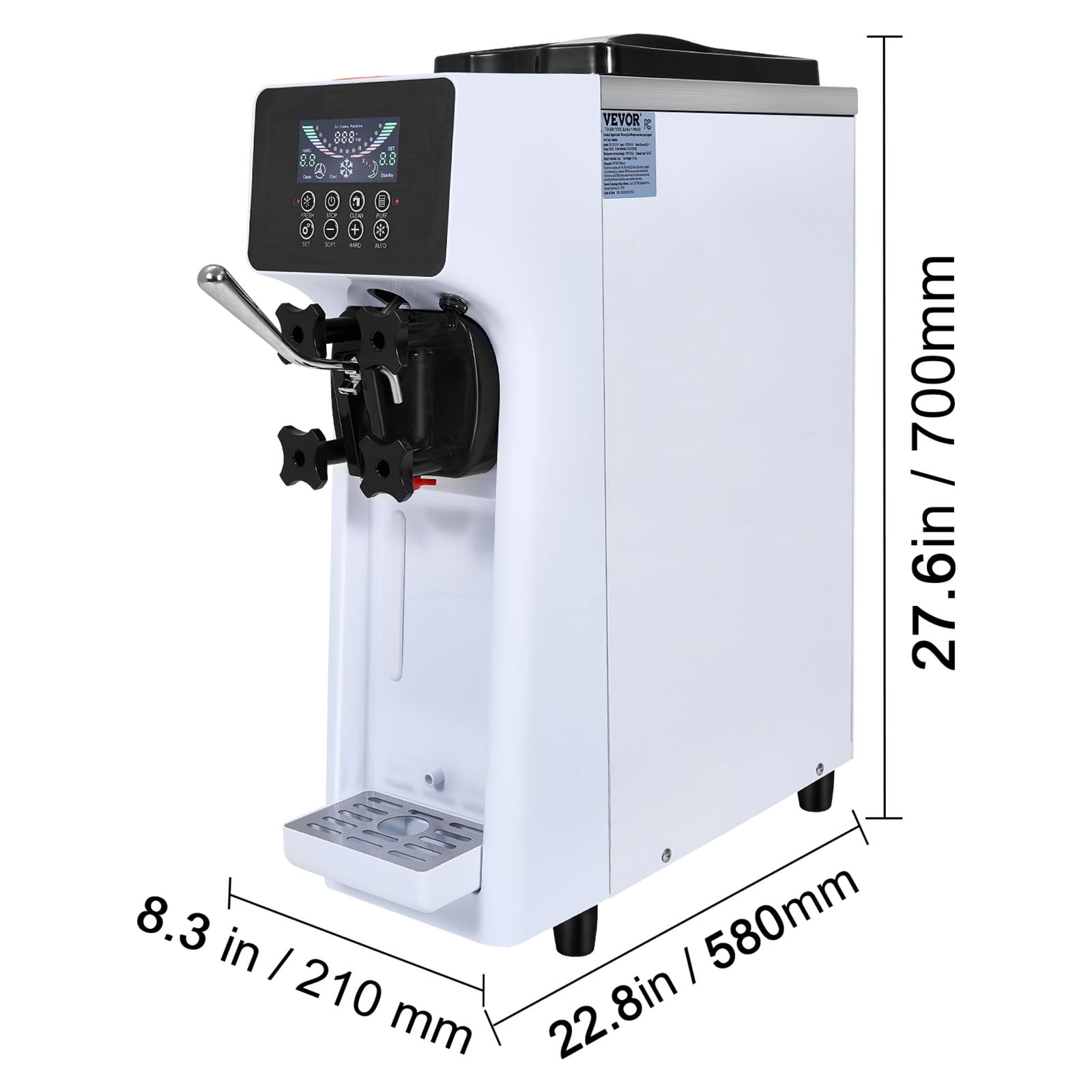VEVOR Commercial Ice Cream Machine, 10.6 QT/H Yield,1000W Single Flavor Countertop Soft Serve Ice Cream Maker,with 4L Hopper 1.6L Cylinder,LCD Panel Auto Clean Pre-cooling,for Restaurant Snack Bar