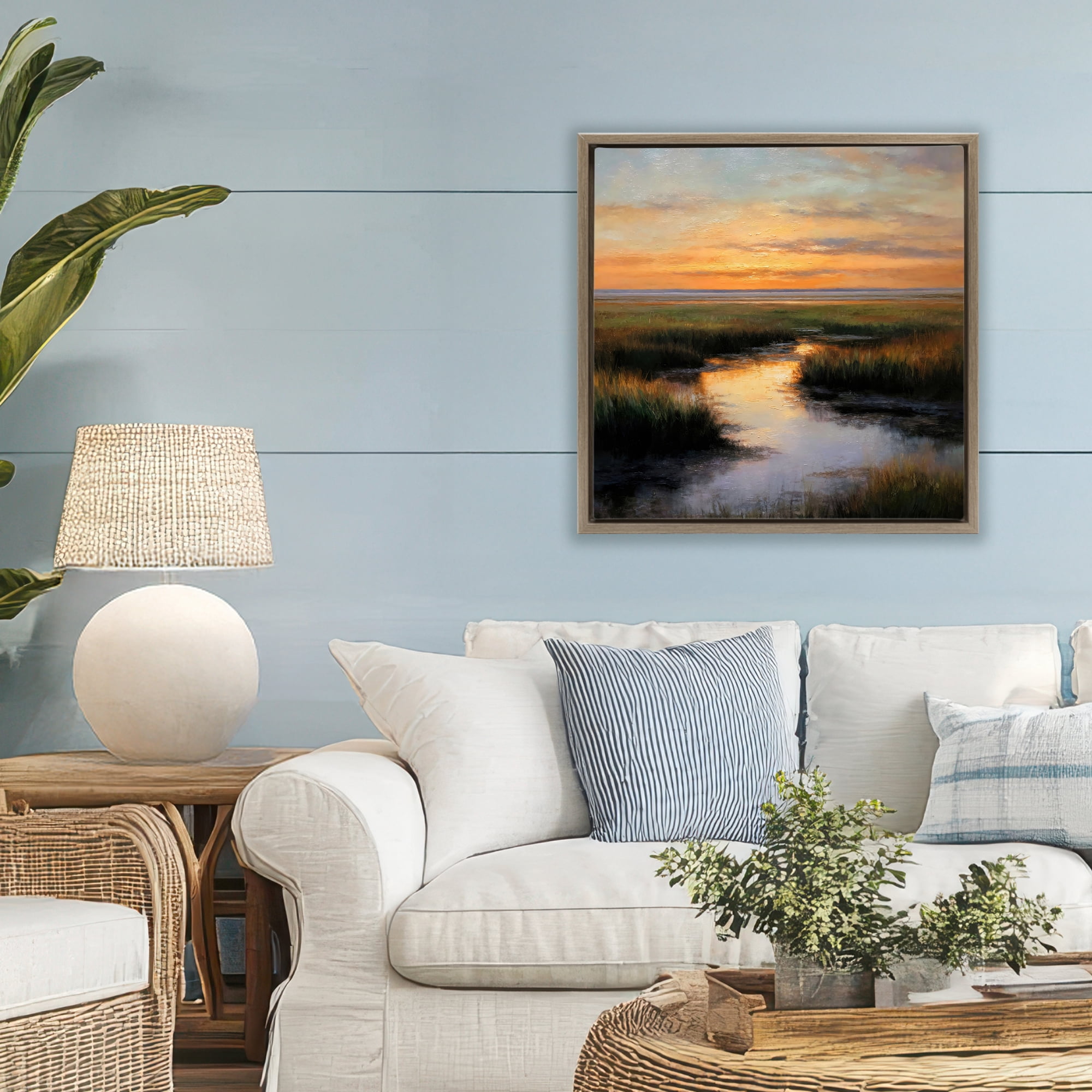 Stupell Industries Warm Marshland Sunset Brown Framed Floater Canvas Wall Art, design by Petal Prints Design