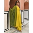 thumbnail image 4 of Janasya Indian Women's Yellow Georgette Solid Kurta with Palazzo and Dupatta, 4 of 7