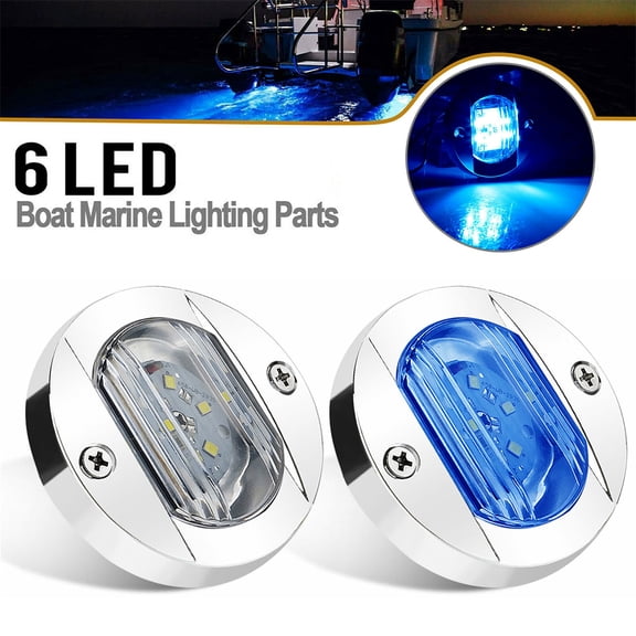 BASSTOP 2X Round 3" Marine Boat Stern Transom Lights White 6 LED Courtesy Cockpit Light