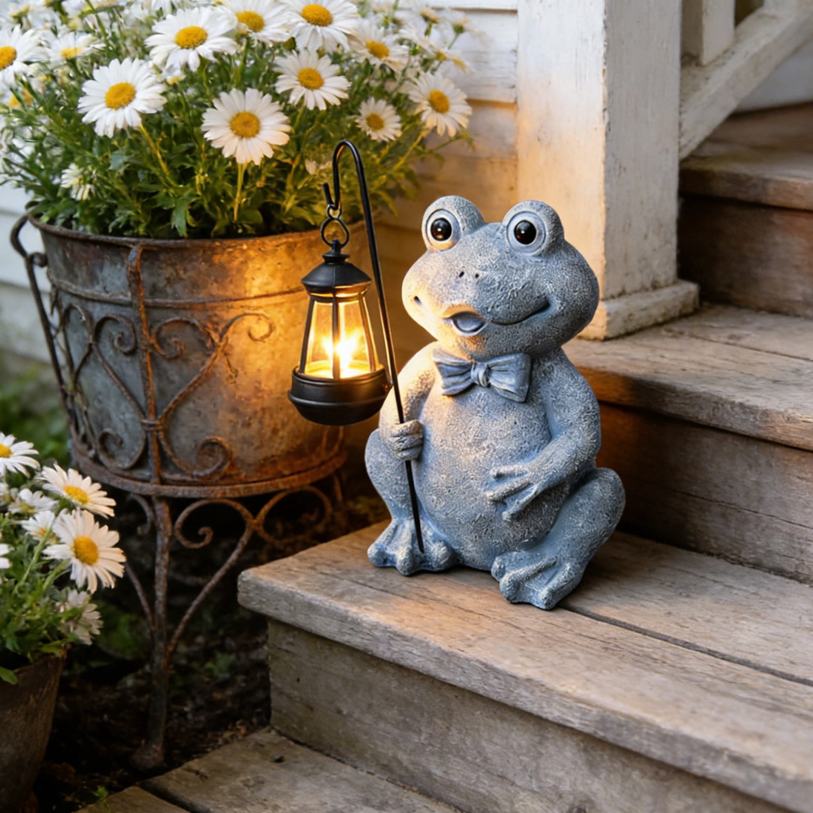 Chanana Frog Solar Garden Statues,Resin Frog Figurine Decorations with Solar Lights Lantern, Outdoor Figurines Lawn Garden Statue Decor Art for Lawn,Yard,Balcony Ornament,Gift for Home Mom