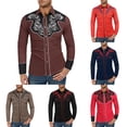thumbnail image 2 of Mens Western Cowboy Shirt Embroidered Long Sleeve Button Down Spring Fall Shirts Casual Blue M, 2 of 7