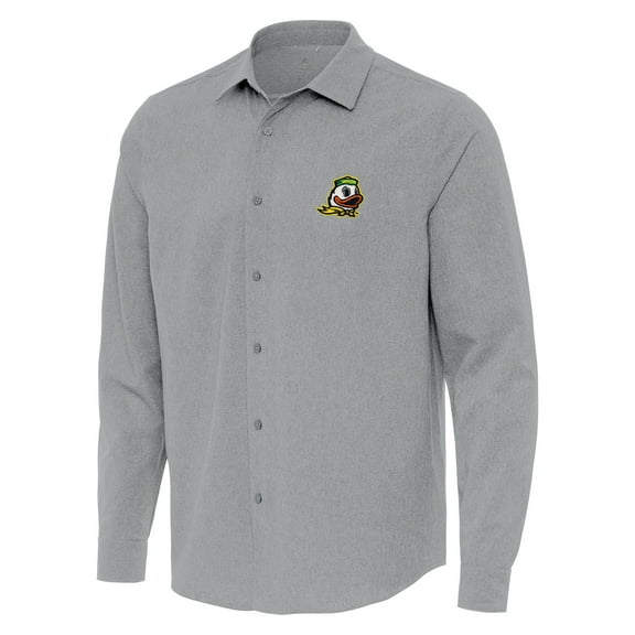 Men's Antigua Gray Oregon Ducks Exposure Woven Long Sleeve Button-Up Shirt