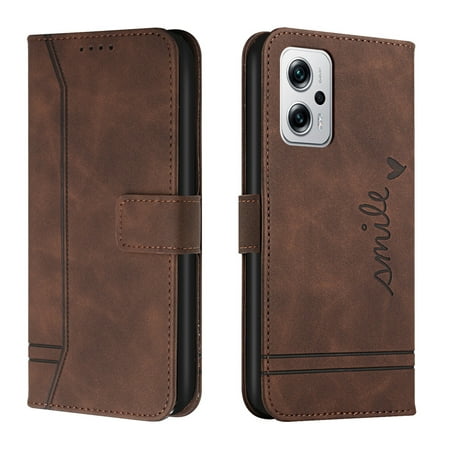 Shoppingbox Case for Xiaomi Redmi Note 11T Pro+, Leather Wallet Flip Cover with Credit Card Holder Magnetic Closure - Brown