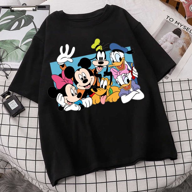 Disney lindo Mickey Mouse Pato Donald princesa señoras pantalón corto Casual manga niñas camiseta estampado de dibujos animados camiseta cuello redondo pulóver