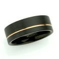thumbnail image 2 of Men's Women's Tungsten Wedding Band Engagement Ring 8mm Black IP Brushed Pipe-cut with Off-center Rose Gold IP Groove, 2 of 4