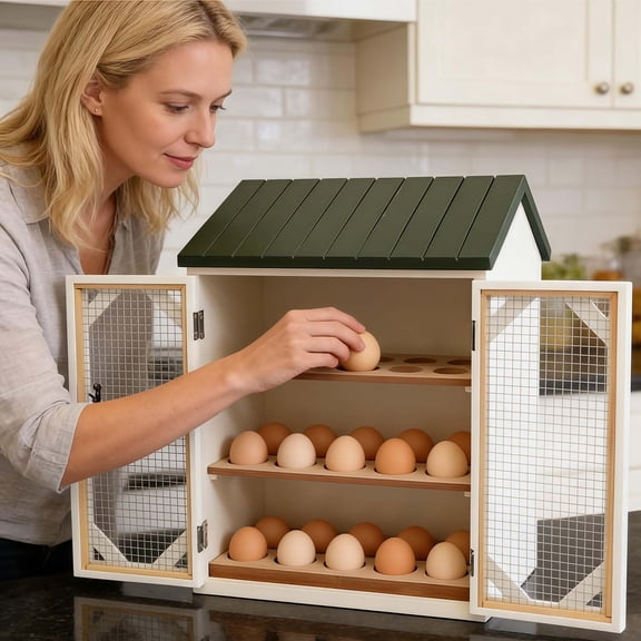 FYHALE 3 Tiers Egg Holder for Countertop, 13.5" Wooden Egg Holder, Farmhouse Egg Cabin, 30 Eggs Storage Rack, Egg Storage Rack for Kitchen