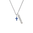 thumbnail image 2 of Delight Jewelry Silvertone Small Blue Crystal Cross Silvertone Guardian Angel Bar Charm Necklace, 23", 2 of 4