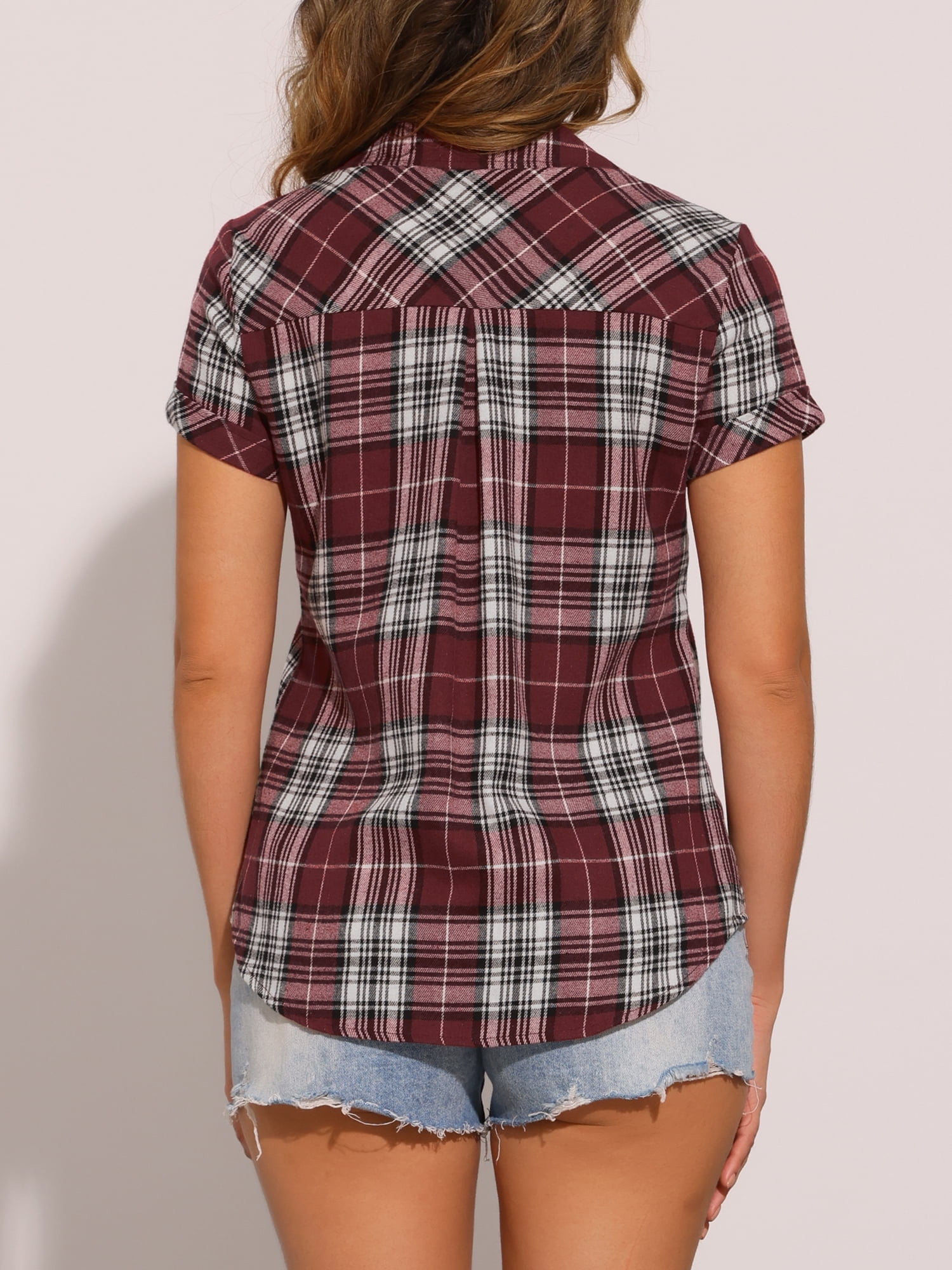 DARING DIVA Women's Boyfriend Plaid Button Down Flannel Shirt XL Deep Red