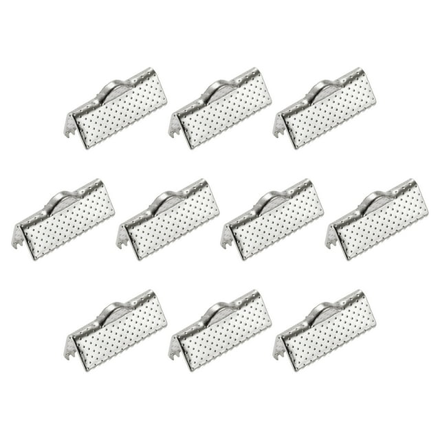 Unique Bargains 50Pack Ribbon Crimp Clamp Ends 16mm Cord End Clasp for DIY Craft Silver Tone