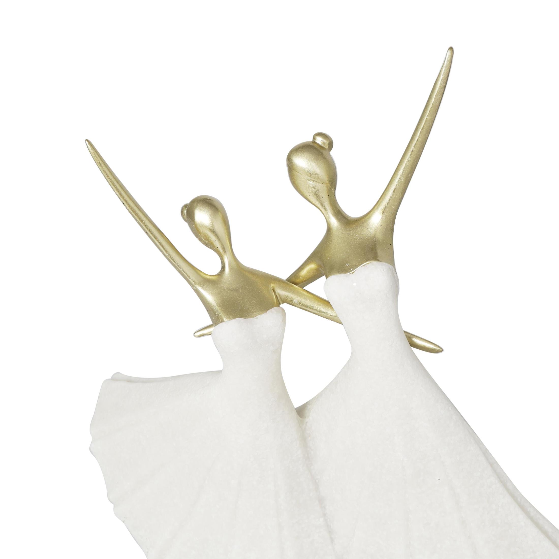 9" x 13" Cream Polystone Ballet Dancer Sculpture with Gold Accents, by DecMode